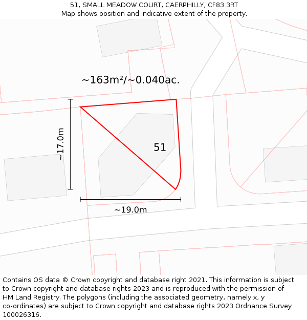 51, SMALL MEADOW COURT, CAERPHILLY, CF83 3RT: Plot and title map