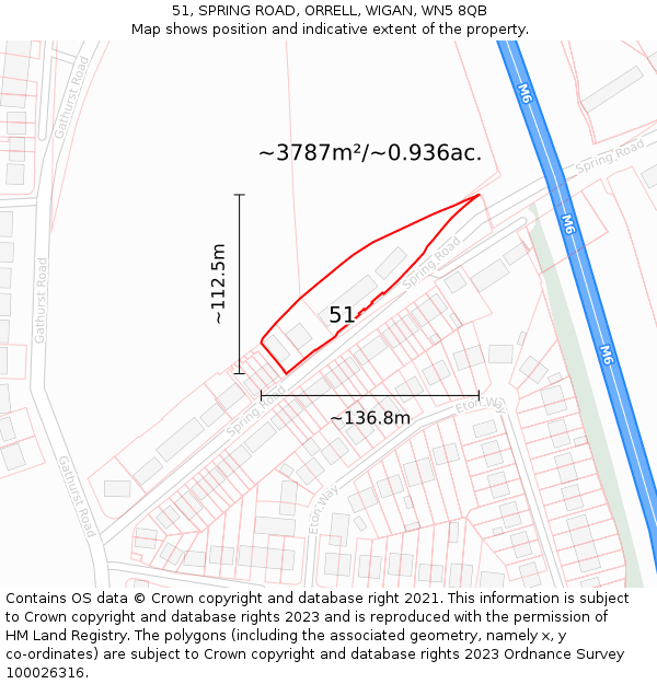 51, SPRING ROAD, ORRELL, WIGAN, WN5 8QB: Plot and title map