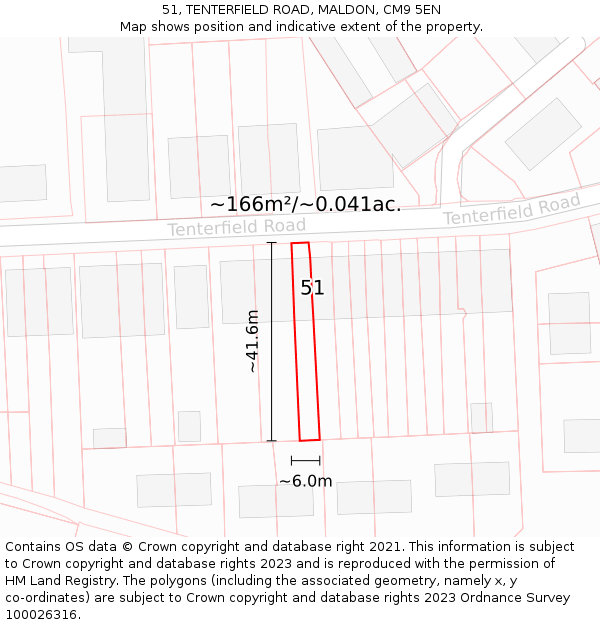 51, TENTERFIELD ROAD, MALDON, CM9 5EN: Plot and title map