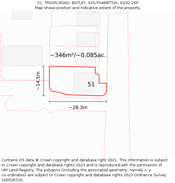 51, TROON ROAD, BOTLEY, SOUTHAMPTON, SO32 2SP: Plot and title map