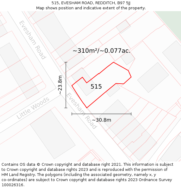 515, EVESHAM ROAD, REDDITCH, B97 5JJ: Plot and title map