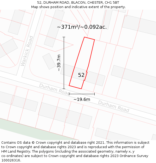 52, DURHAM ROAD, BLACON, CHESTER, CH1 5BT: Plot and title map