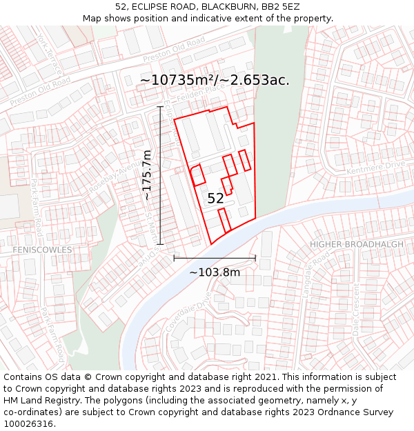 52, ECLIPSE ROAD, BLACKBURN, BB2 5EZ: Plot and title map