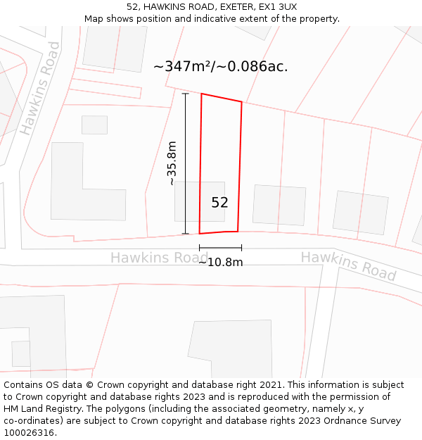 52, HAWKINS ROAD, EXETER, EX1 3UX: Plot and title map
