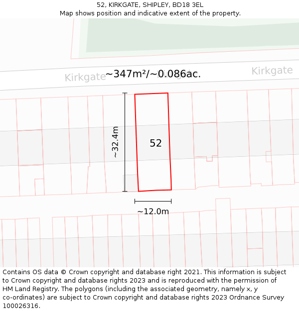 52, KIRKGATE, SHIPLEY, BD18 3EL: Plot and title map