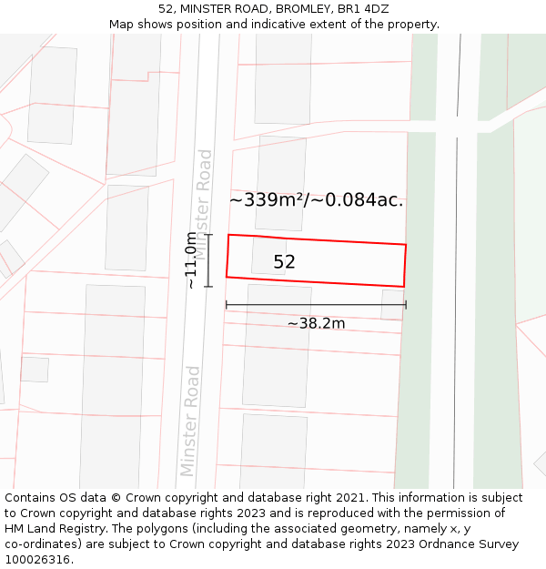 52, MINSTER ROAD, BROMLEY, BR1 4DZ: Plot and title map