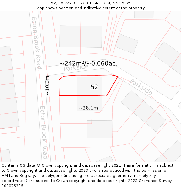52, PARKSIDE, NORTHAMPTON, NN3 5EW: Plot and title map