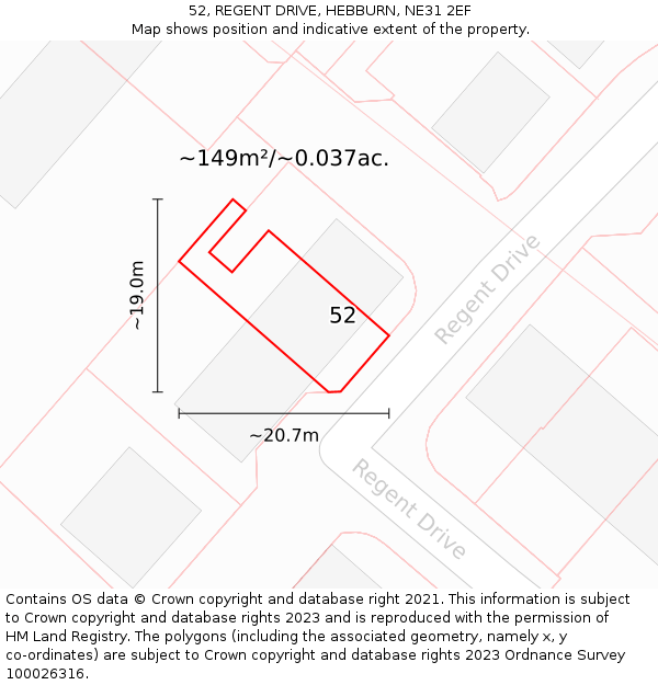 52, REGENT DRIVE, HEBBURN, NE31 2EF: Plot and title map