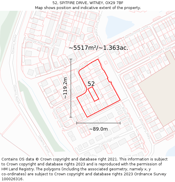 52, SPITFIRE DRIVE, WITNEY, OX29 7BF: Plot and title map