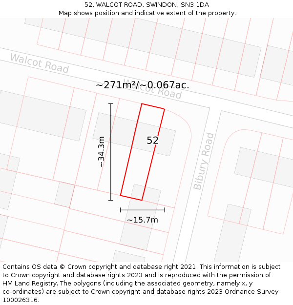 52, WALCOT ROAD, SWINDON, SN3 1DA: Plot and title map