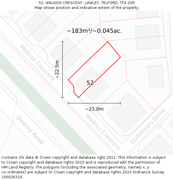 52, WALKISS CRESCENT, LAWLEY, TELFORD, TF4 2SR: Plot and title map