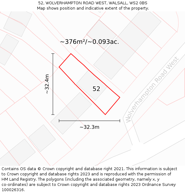 52, WOLVERHAMPTON ROAD WEST, WALSALL, WS2 0BS: Plot and title map