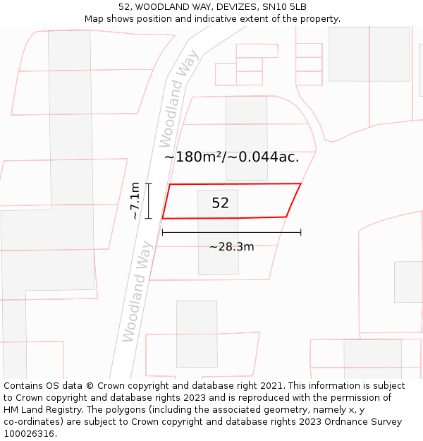 52, WOODLAND WAY, DEVIZES, SN10 5LB: Plot and title map