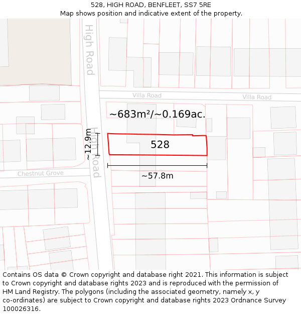 528, HIGH ROAD, BENFLEET, SS7 5RE: Plot and title map