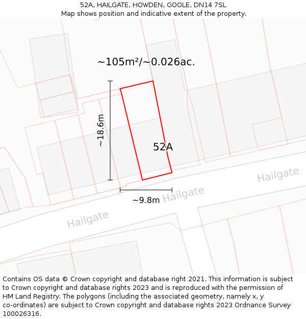 52A, HAILGATE, HOWDEN, GOOLE, DN14 7SL: Plot and title map