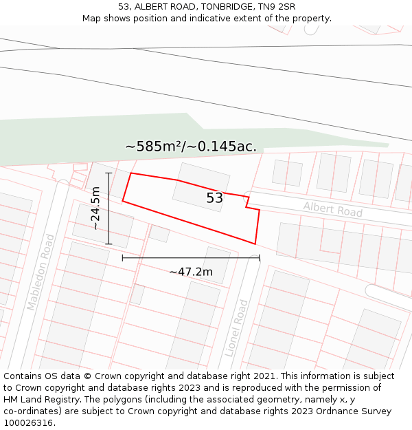 53, ALBERT ROAD, TONBRIDGE, TN9 2SR: Plot and title map