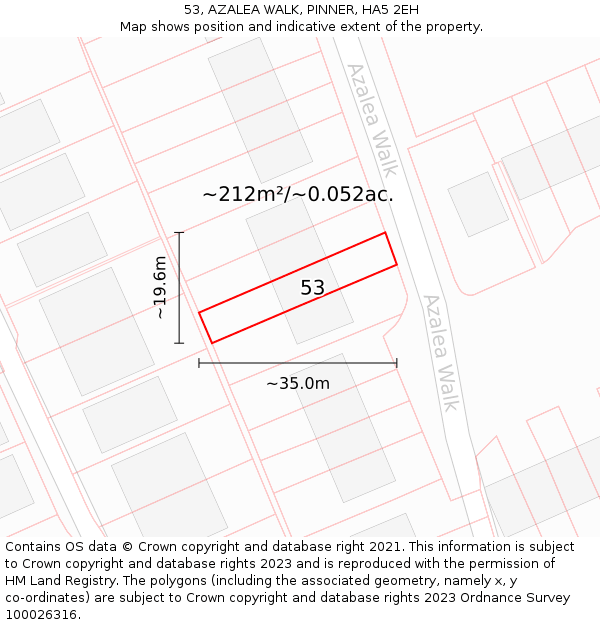53, AZALEA WALK, PINNER, HA5 2EH: Plot and title map