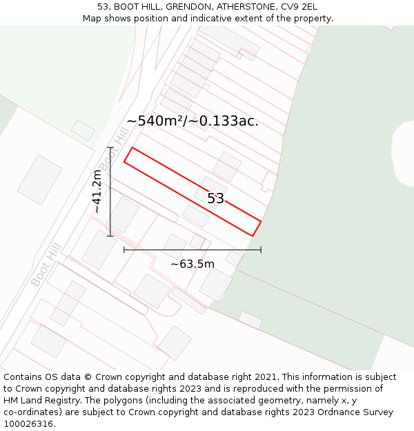 53, BOOT HILL, GRENDON, ATHERSTONE, CV9 2EL: Plot and title map