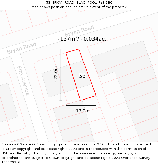 53, BRYAN ROAD, BLACKPOOL, FY3 9BG: Plot and title map