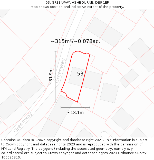 53, GREENWAY, ASHBOURNE, DE6 1EF: Plot and title map