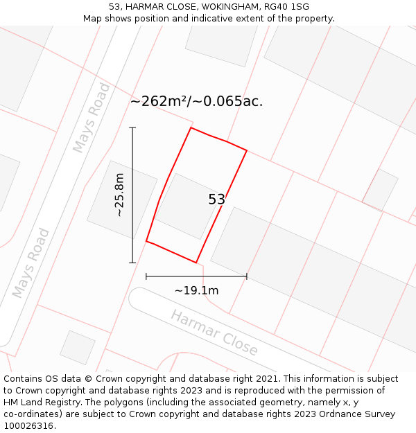 53, HARMAR CLOSE, WOKINGHAM, RG40 1SG: Plot and title map