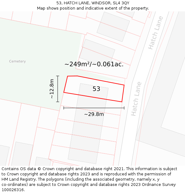 53, HATCH LANE, WINDSOR, SL4 3QY: Plot and title map