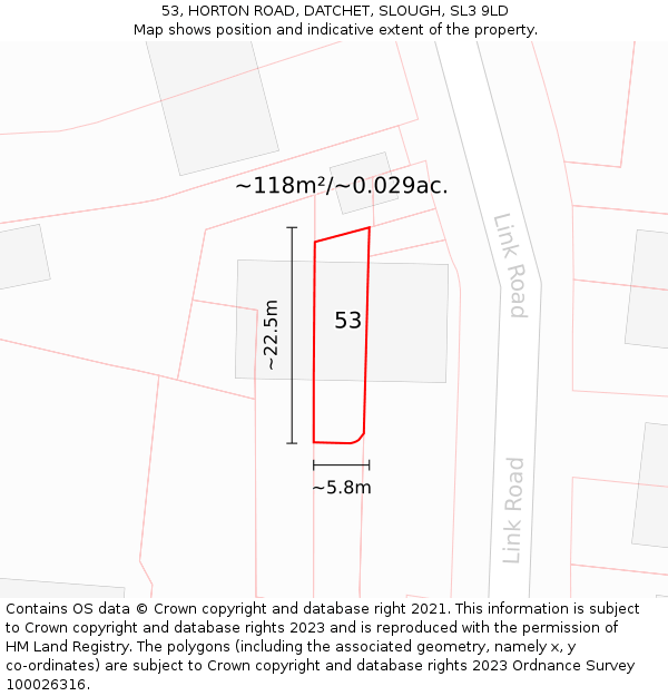 53, HORTON ROAD, DATCHET, SLOUGH, SL3 9LD: Plot and title map