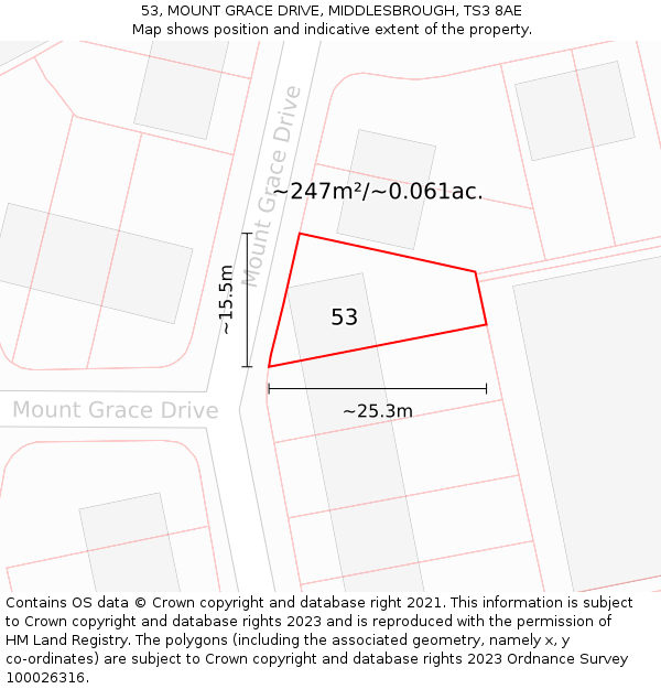 53, MOUNT GRACE DRIVE, MIDDLESBROUGH, TS3 8AE: Plot and title map