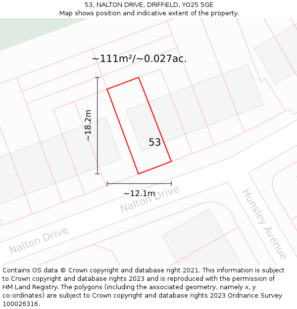 53, NALTON DRIVE, DRIFFIELD, YO25 5GE: Plot and title map