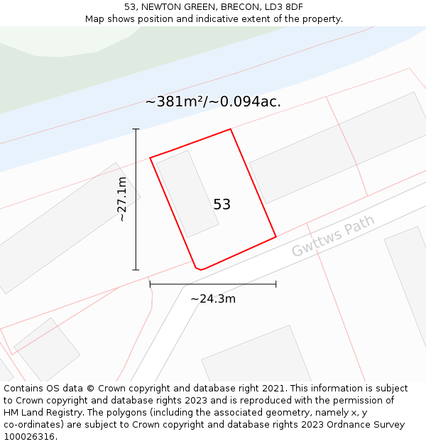 53, NEWTON GREEN, BRECON, LD3 8DF: Plot and title map