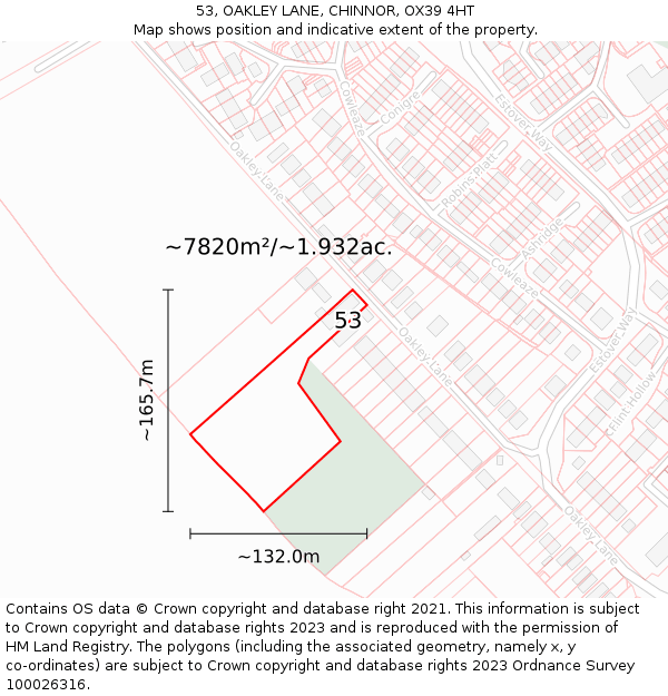 53, OAKLEY LANE, CHINNOR, OX39 4HT: Plot and title map