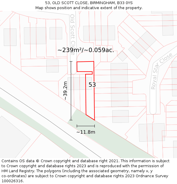 53, OLD SCOTT CLOSE, BIRMINGHAM, B33 0YS: Plot and title map