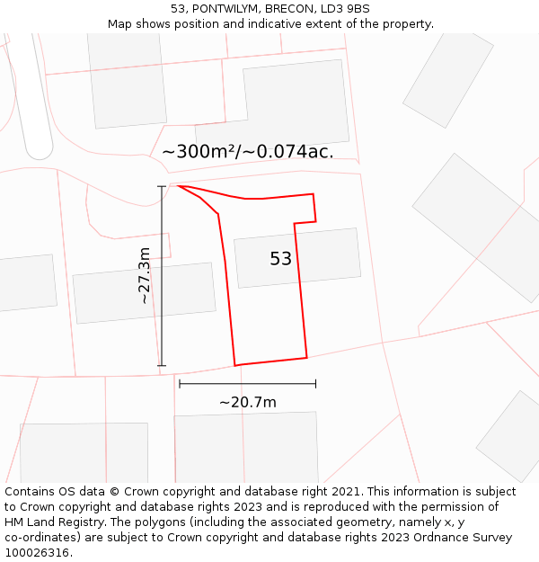 53, PONTWILYM, BRECON, LD3 9BS: Plot and title map