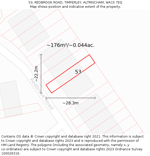 53, REDBROOK ROAD, TIMPERLEY, ALTRINCHAM, WA15 7EQ: Plot and title map