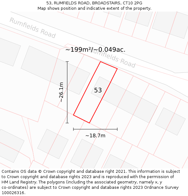 53, RUMFIELDS ROAD, BROADSTAIRS, CT10 2PG: Plot and title map