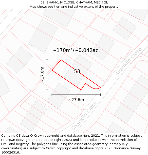 53, SHANKLIN CLOSE, CHATHAM, ME5 7QL: Plot and title map