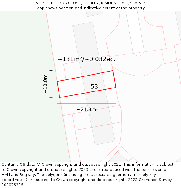 53, SHEPHERDS CLOSE, HURLEY, MAIDENHEAD, SL6 5LZ: Plot and title map