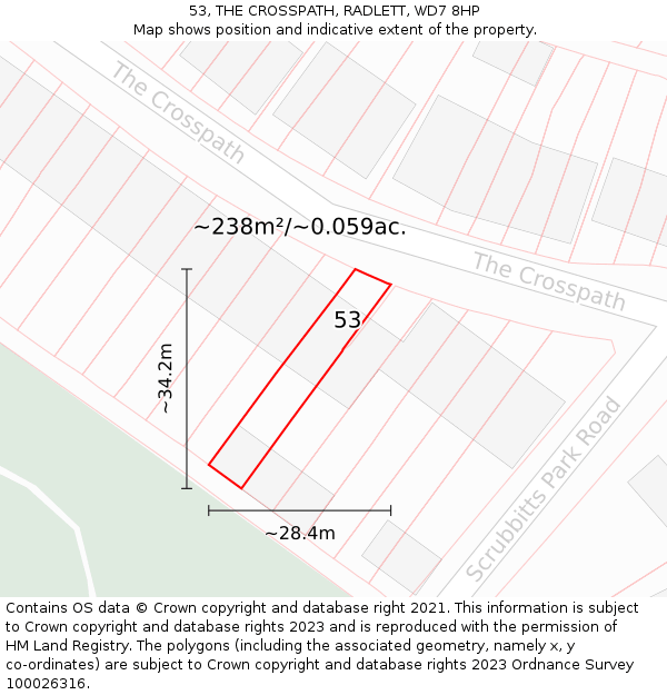 53, THE CROSSPATH, RADLETT, WD7 8HP: Plot and title map