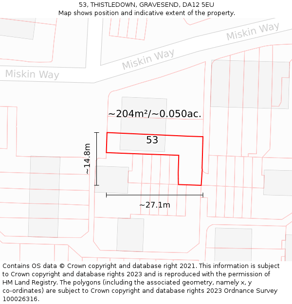 53, THISTLEDOWN, GRAVESEND, DA12 5EU: Plot and title map