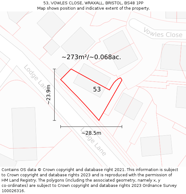 53, VOWLES CLOSE, WRAXALL, BRISTOL, BS48 1PP: Plot and title map