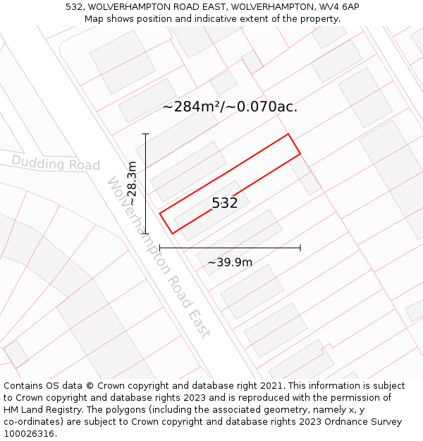 532, WOLVERHAMPTON ROAD EAST, WOLVERHAMPTON, WV4 6AP: Plot and title map