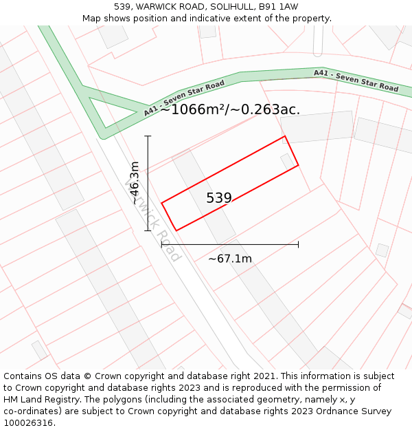 539, WARWICK ROAD, SOLIHULL, B91 1AW: Plot and title map