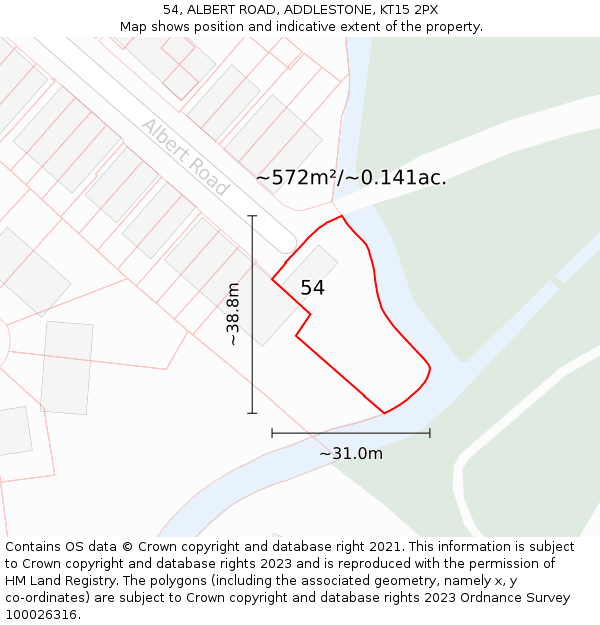 54, ALBERT ROAD, ADDLESTONE, KT15 2PX: Plot and title map