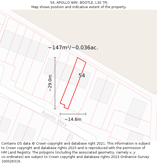54, APOLLO WAY, BOOTLE, L30 7PJ: Plot and title map