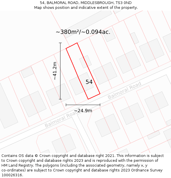 54, BALMORAL ROAD, MIDDLESBROUGH, TS3 0ND: Plot and title map