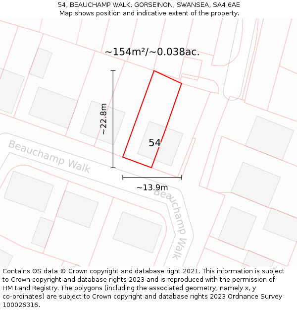 54, BEAUCHAMP WALK, GORSEINON, SWANSEA, SA4 6AE: Plot and title map