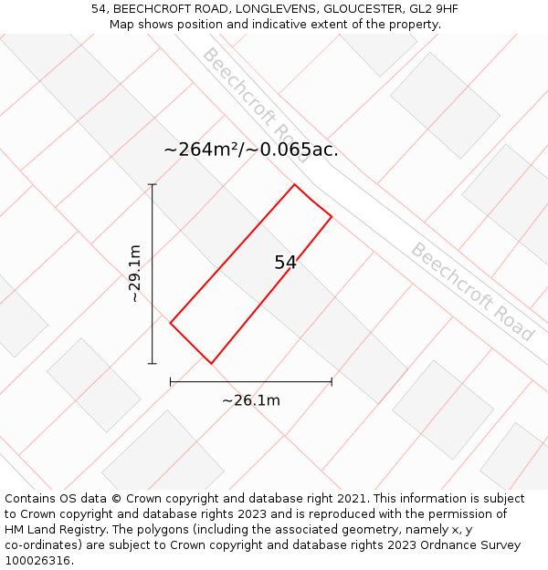 54, BEECHCROFT ROAD, LONGLEVENS, GLOUCESTER, GL2 9HF: Plot and title map