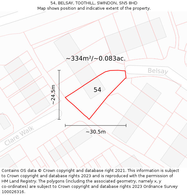 54, BELSAY, TOOTHILL, SWINDON, SN5 8HD: Plot and title map
