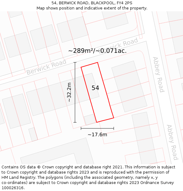 54, BERWICK ROAD, BLACKPOOL, FY4 2PS: Plot and title map