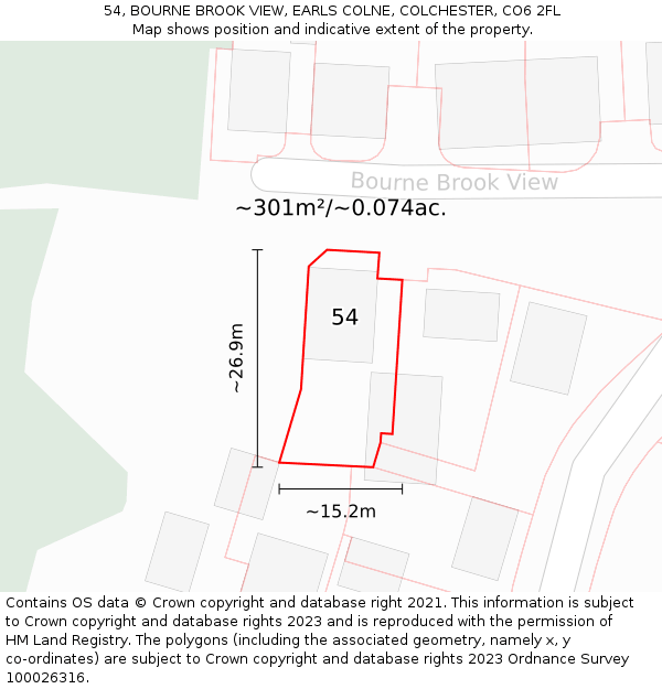 54, BOURNE BROOK VIEW, EARLS COLNE, COLCHESTER, CO6 2FL: Plot and title map